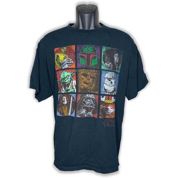 Star Wars Yoda R2D2 Darth Vader Luke Han Black Character Short Sleeve Tee Shirt - Picture 5 of 6